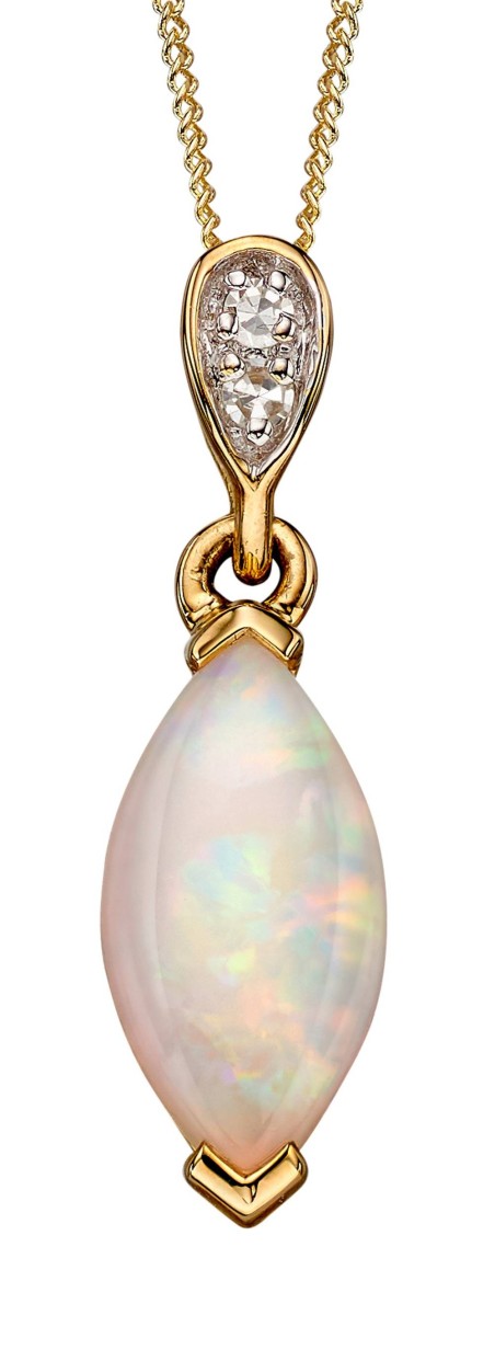 Mon-bijou - D2115 - Collier opale et diamant sur or jaune 375/1000
