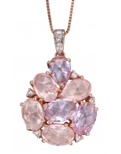 Mon-bijou - D2159 - Collier rose de France et quartz rose avec diamant sur or 375/1000