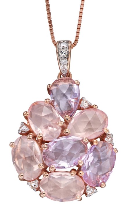 Mon-bijou - D2159 - Collier rose de France et quartz rose avec diamant sur or 375/1000