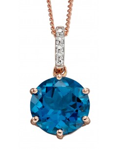 Mon-bijou - D2162 - Collier topaze bleue et diamant sur or rose 375/1000