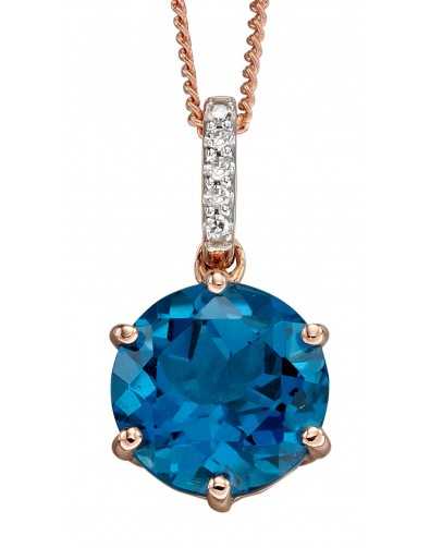 Collier topaze bleue et diamant en or rose 375