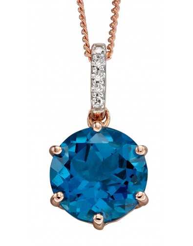 Mon-bijou - D2162 - Collier topaze bleue et diamant sur or rose 375/1000