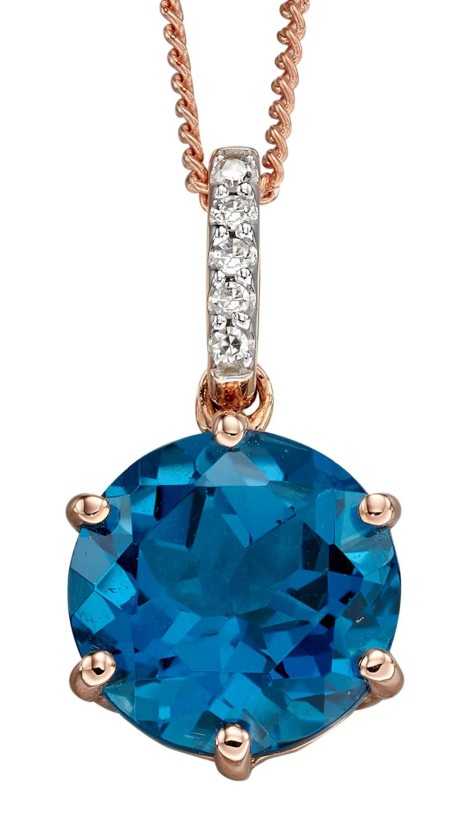 Mon-bijou - D2162 - Collier topaze bleue et diamant sur or rose 375/1000