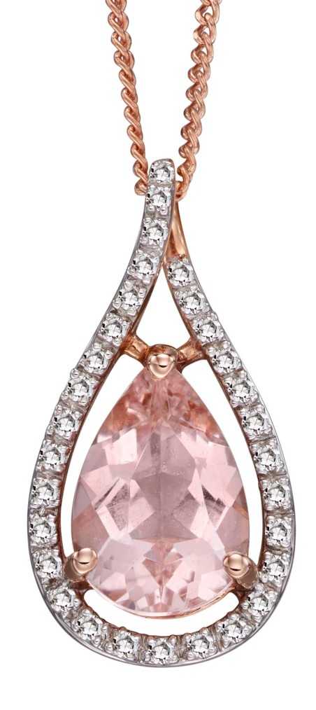 Mon-bijou - D2164 - Collier morganite et diamant sur or rose 375/1000