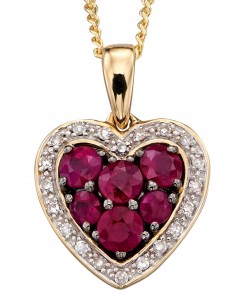 Mon-bijou - D2165 - Collier coeur de rubis et diamant sur or jaune 375/1000