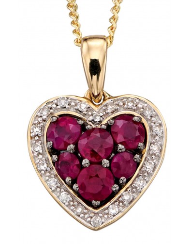 Mon-bijou - D2165 - Collier coeur de rubis et diamant sur or jaune 375/1000