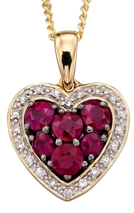 Mon-bijou - D2165 - Collier coeur de rubis et diamant sur or jaune 375/1000