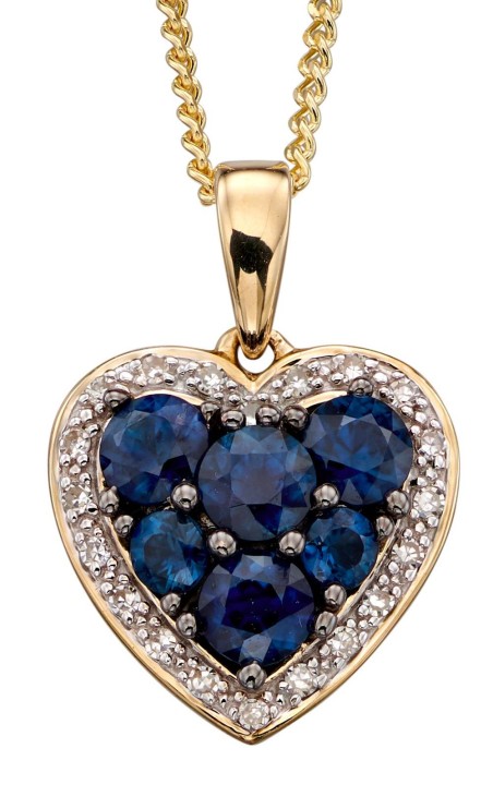 Mon-bijou - D2166 - Collier coeur saphir et diamant sur or jaune 375/1000