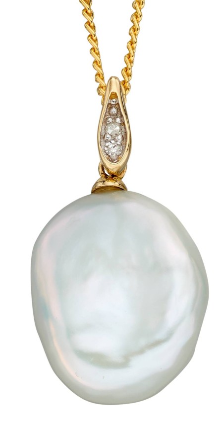Mon-bijou - D2171 - Collier perle baroque et diamant sur or jaune 375/1000
