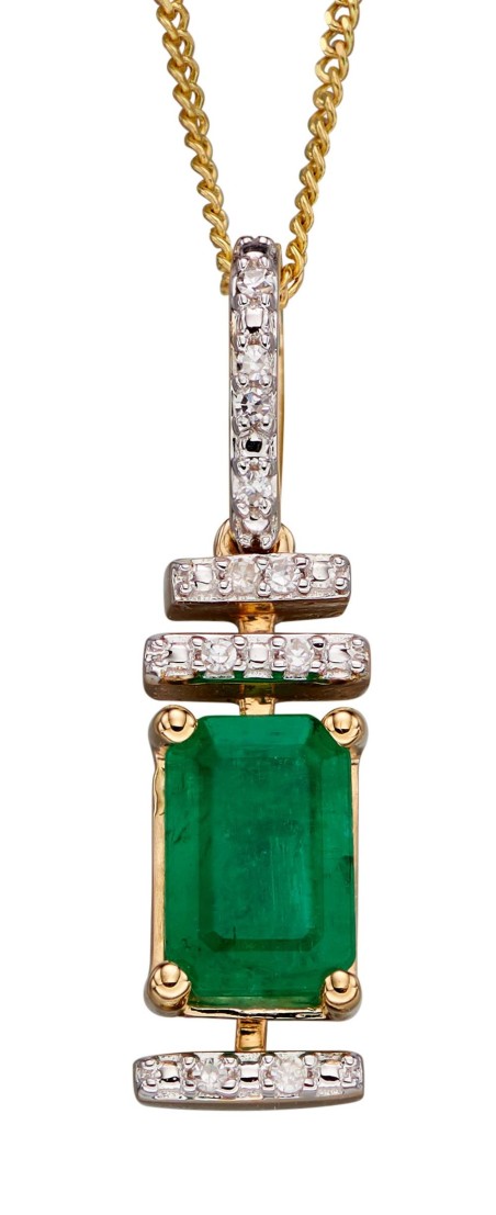 Mon-bijou - D2185a - Collier emeraude et diamant sur or blanc 375/1000
