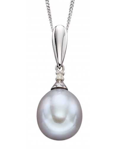 Collier perle et diamant en or blanc 375