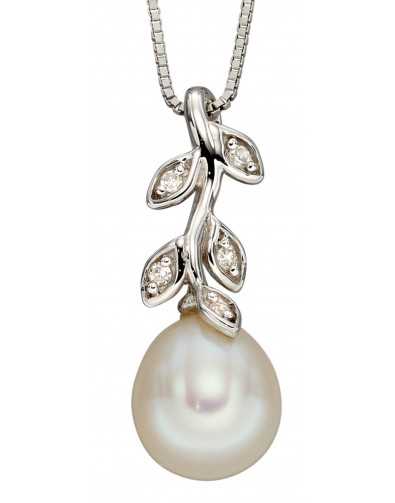 Collier perle et diamant en or blanc 375