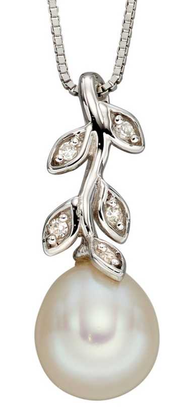 Collier perle et diamant en or blanc 375