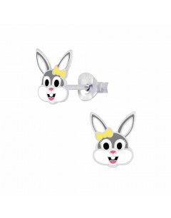 Mon-bijou - FF7285 - Boucle d'oreille lapin jaune et gris en argent 925/1000