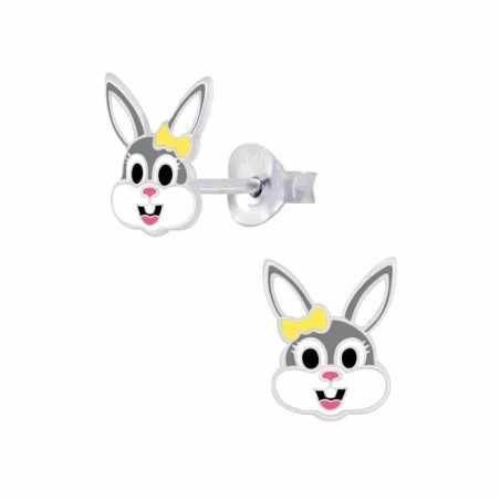 Boucle d'oreille lapin jaune et gris en argent 925