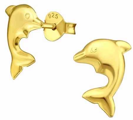 Mon-bijou - H31794 - Boucle d'oreille dauphin dorée en argent 925/1000