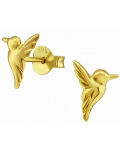 Mon-bijou - H31804 - Boucle d'oreille colibri dorée en argent 925/1000