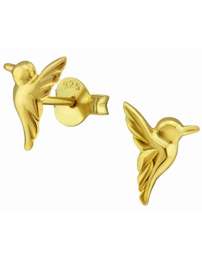 Mon-bijou - H31804 - Boucle d'oreille colibri dorée en argent 925/1000
