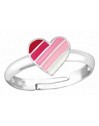 Bague cœur rose ajustable en argent 925