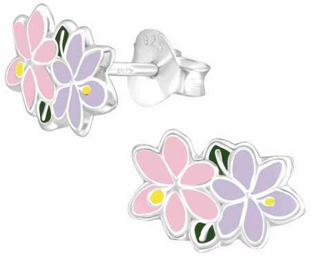 Boucle d'oreille rose et violette en argent 925