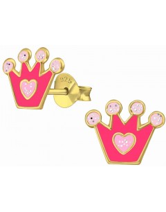 Mon-bijou - H38159 - Boucle d'oreille princesse cour rose dorée en argent 925/1000