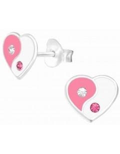 Mon-bijou - H39016 - Boucle d'oreille coeur rose et blanc en argent 925/1000