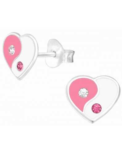 Boucle d'oreille cœur rose et blanc en argent 925