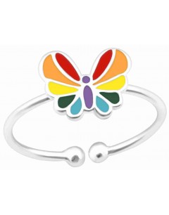 Mon-bijou - H39895 - Bague papillon arc en ciel ajustable en argent 925/1000