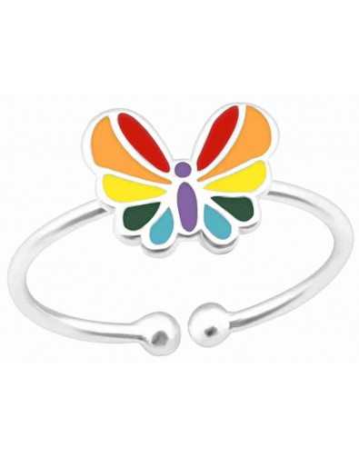 Bague papillon arc en ciel ajustable en argent 925