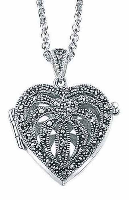 Collier coeur photo marcassite en argent 925