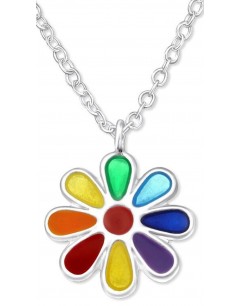 Mon-bijou - H24349 - Jolie collier fleur arc en ciel en argent 925/1000