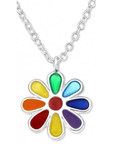 Collier fleur arc en ciel en argent 925