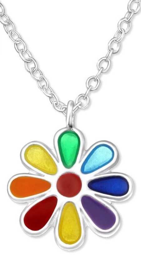 Mon-bijou - H24349 - Jolie collier fleur arc en ciel en argent 925/1000