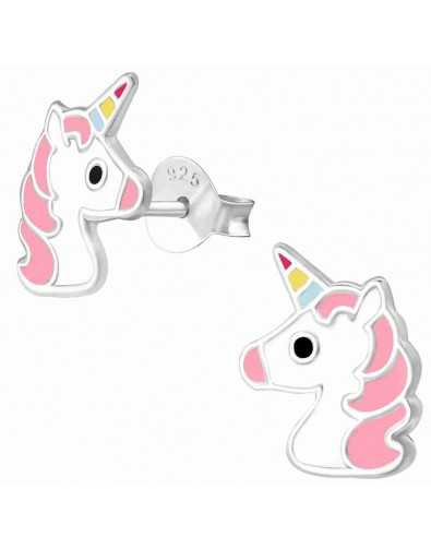 Boucle d'oreille licorne rose en argent 925