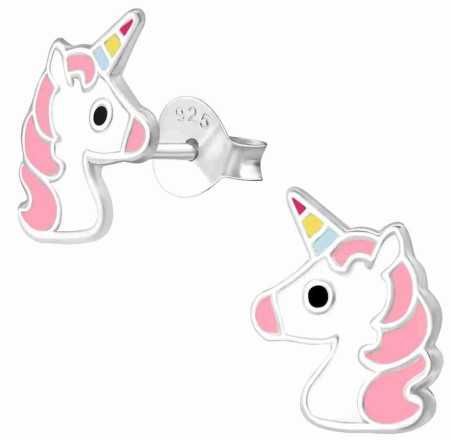 Boucle d'oreille licorne rose en argent 925