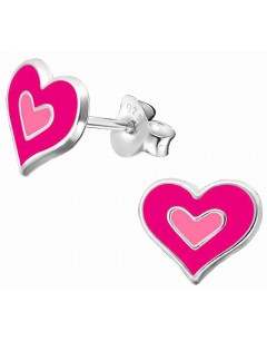 Mon-bijou - H36545 - Boucle d'oreille coeur rose en argent 925/1000