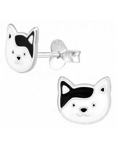 Boucle d'oreille chat blanc et noir en argent 925