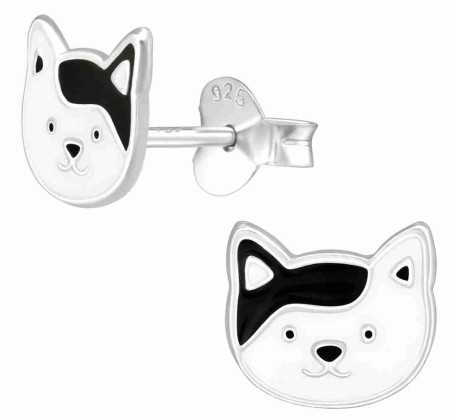 Boucle d'oreille chat blanc et noir en argent 925