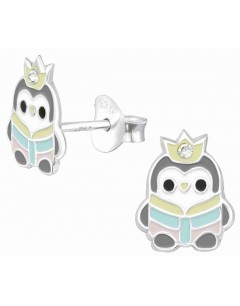 Mon-bijou - H39143 - Boucle d'oreille pingouin passion lecture en argent 925/1000