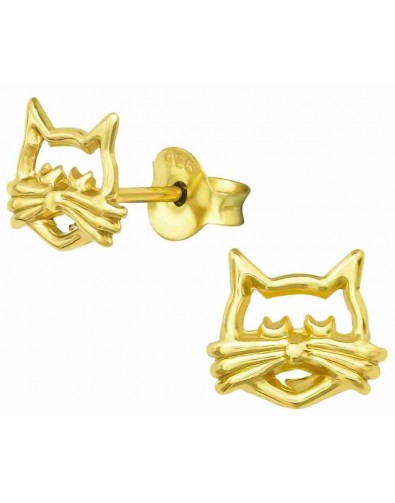 Mon-bijou - H39189 - Boucle d'oreille Monsieur chat moustache dorée en argent 925/1000