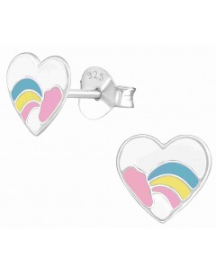 Mon-bijou - H39393 - Boucle d'oreille coeur d'arc en ciel en argent 925/1000