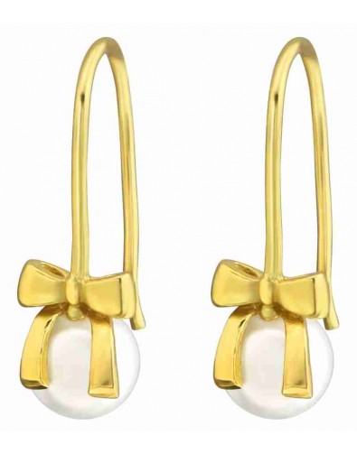 Mon-bijou - H37501 - Boucle d'oreille noeud cadeaux doré en argent 925/1000