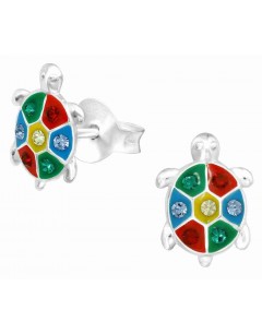 Mon-bijou - H40331 - Boucle d'oreille tortue multi-color en argent 925/1000