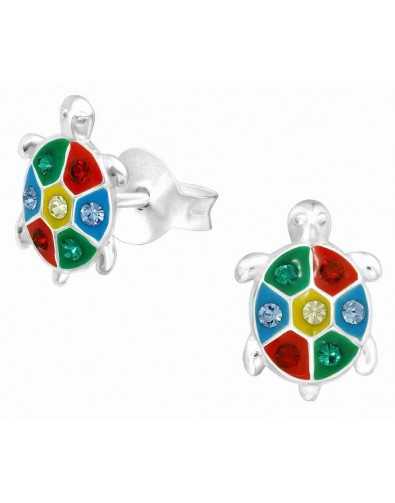 Boucle d'oreille tortue multicolore en argent 925