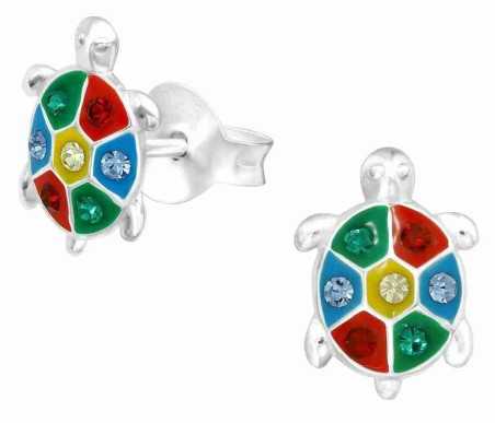 Boucle d'oreille tortue multicolore en argent 925