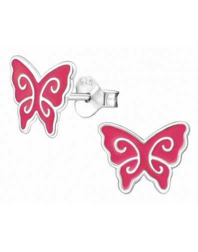 Boucle d'oreille papillon rose en argent 925