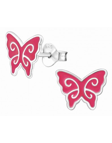 Mon-bijou - H12440 - Boucle d'oreille papillon rose en argent 925/1000