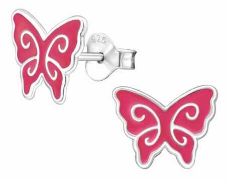 Boucle d'oreille papillon rose en argent 925