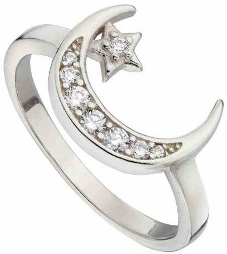 Mon-bijou - D3764c - Bague étoile et croissant de lune en argent 925/1000