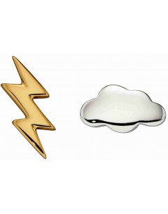 Mon-bijou - D6006 - Boucle d'oreille nuage et foudre plaqué or en argent 925/1000